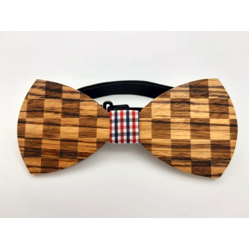 Square patterned zebra wood bow tie